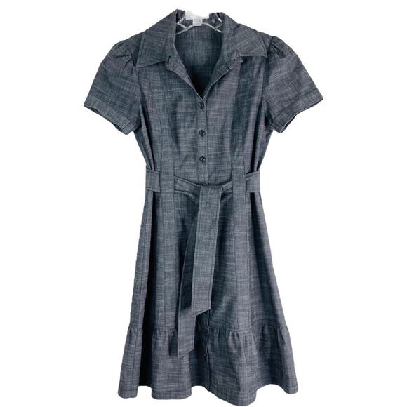 Jessica Simpson grey chambray preppy prairie ruffle belted midi dress 4 - Picture 1 of 6